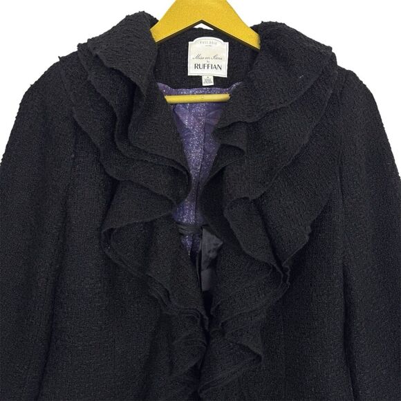 Anthropologie Ruffled Boucle Jacket Size 4 Coquette Romance Whimsigoth Vamp Y2K - Picture 2 of 7